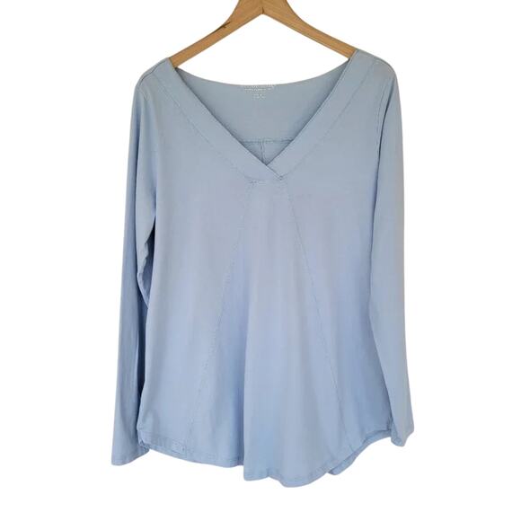 Soft Surroundings Light Blue Long Sleeve Top Cotton Women Size M Relaxed V Neck - Picture 1 of 10